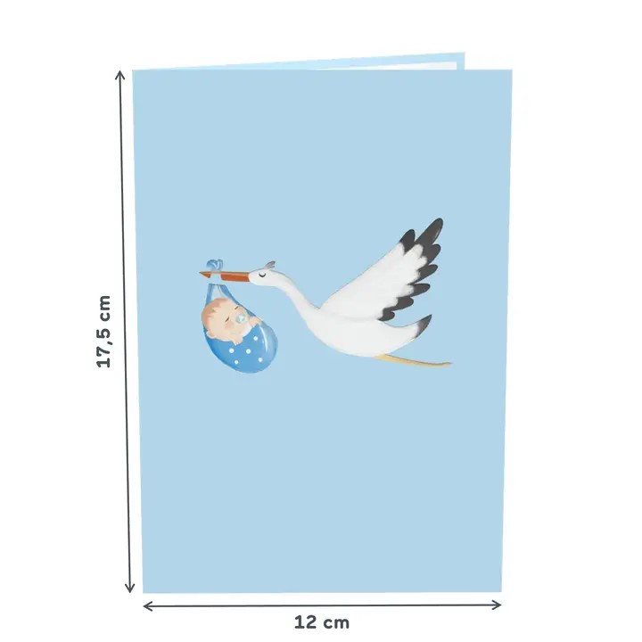 Carte de Naissance "Stork and Baby" blue